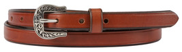 Ladies Tanned Bridle Leather Belt ¾&quot; Wide With Embossed Silver Buckle Amish Usa - £43.29 GBP