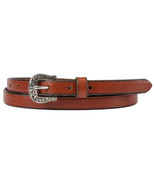 LADIES TANNED BRIDLE LEATHER BELT ¾&quot; Wide with Embossed Silver Buckle Am... - £42.47 GBP