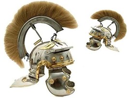 Roman Centurion Steel Helmet White Plume and Liner Brass &amp; Silver Polish Finish - £101.02 GBP