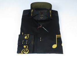 Mens AXXESS Musician Singer Dress Shirt Turkey Musical Notes 322-13 Black Gold image 4