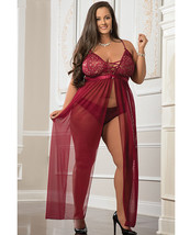 &#39;empire Waist Laced Sheer Long Dress &amp; Panty Mulled Wine Qn - £29.05 GBP