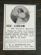 Vintage 1899 Burnham&#39;s Ice Cream Custard E.S. Burnham Company Original A... - £4.77 GBP