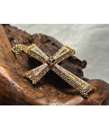 18K Yellow &amp; White Gold Cross Pendant 9.27g Jewelry Sapphire Color Stone - £1,089.98 GBP