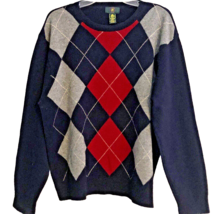 VTG Club Room Lambs Wool Argyle Sweater Mens Size L Crew Neck Academia Preppy - £21.65 GBP