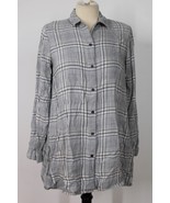 J Jill XS Gray Plaid Lightweight Woven Rayon Tunic Long Sleeve Top Pockets - £19.51 GBP