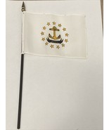 New Rhode Island State Mini Desk Flag - Black Wood Stick Gold Top 4” X 6” - $8.00