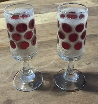 2 Vtg Libbey Cranberry Concord Frosted Polka Dot Wine Glasses 6.25” T 2” D - $25.00