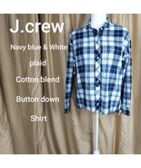 J.crew Navyblue &amp; White Plaid Cotton Blend Button Down Shirt Size M - $18.00