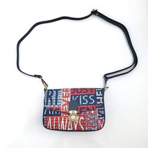 Handmade Canvas Camera Crossbody Bag Red Blue Letter Patch Print 7&quot;x 5&quot; x 3&quot; - £39.95 GBP