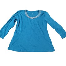 Style &amp; Co Petite Womens T-Shirt Blue Size PM 100% Cotton Pullover Long Sleeve - $13.30