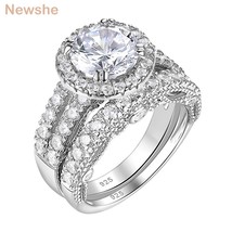 2 Pcs Wedding Ring Set Halo Brilliant Round Cut AAAAA CZ 925 Sterling Silver Eng - £58.72 GBP