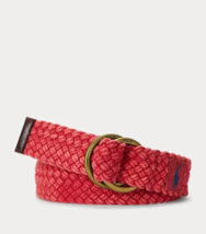 Polo Ralph Lauren Men&#39;s Leather Trim Webbed Cotton O-Ring Belt Red Large... - £23.36 GBP