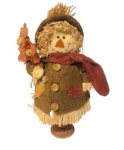 Vintage Female Scarecrow Holding Flowers Fabric Straw Figurine Decor Wood Stand - £14.46 GBP