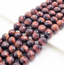 Natural Faceted Red Brown Tiger Eye - 6/8/10/12mm Round Faceted Beads - SKU#U351 - £6.13 GBP+