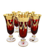 High Class Elegance Vintage Style 24k Gold Accent Red Crystal Wine Glass... - £239.00 GBP