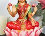 Hindu Goddess Of Prosperity Lakshmi Seated On Lotus Flower Statue Figuri... - $44.99
