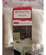 NEW CHRISTMAS 60&quot; X 84&quot; TABLECLOTH HOLIDAY TIME FABRIC IVORY Holly Poins... - £15.58 GBP