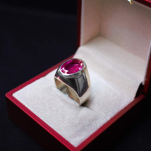 Antique Silver 925 Ring Crowned Ruby Gamstone Vintage masterpiece French Handmad - £168.09 GBP