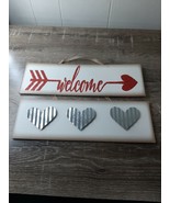 New Valentines Day &quot;Welcome&quot; Decor Wall Hanging Sign, metal hearts - $25.64 CAD