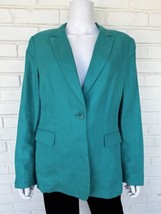 Lafayette 148 100% Linen Blazer Jacket Teal Aqua One Button Pockets Size 10 - £94.67 GBP