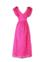 NWT J.Crew Ruffle-sleeve Maxi in Neon Flamingo Pink Eyelet Dress 0 - £78.89 GBP