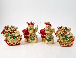 Christmas Ornaments Metallic Blow Plastic 2 Santa &amp; 2 Sleds Vintage - £7.80 GBP