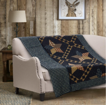 Farmhouse Black Brown Barn Star Printed Quilted Throw Blanket Country Primitive - £23.07 GBP