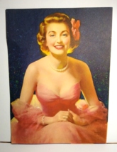 Lovely Women Art Print 1940&#39;s Pink Dress Brunette Louis Dow Lithograph V... - $13.30