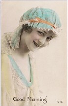 Antique Fashion RPPC Lady Night Cap Photo Postcard Hand Colored Art Deco Germany - £7.76 GBP