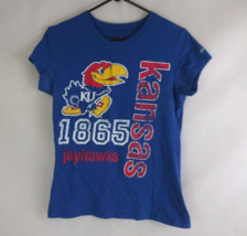 NCAA 1865 Kansas Jayhawks Women&#39;s Blue Cap Sleeve 100% Cotton T-Shirt Large - $14.54