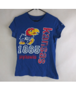 NCAA 1865 Kansas Jayhawks Women&#39;s Blue Cap Sleeve 100% Cotton T-Shirt Large - £11.44 GBP
