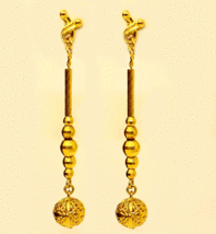 18k solid gold diamond cut  bead  drop earring #b6 - £572.19 GBP