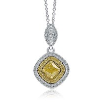 1.03 CT Teardrop Cushion Light Yellow Diamond Necklace 16&#39;&#39; Chain 14k White Gold - £1,468.10 GBP