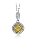 1.03 CT Teardrop Cushion Light Yellow Diamond Necklace 16&#39;&#39; Chain 14k Wh... - £1,455.72 GBP