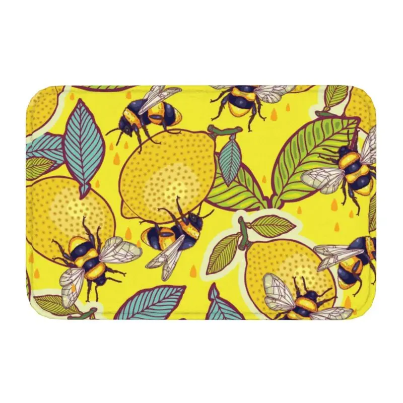 Yellow Lemon And Bee Floor Door Mat Anti-Slip Outdoor Honeybee Doormat Carpet Ru - £12.62 GBP