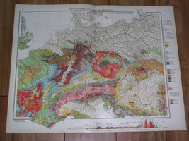 1929 Vintage Geological Map Of Germany Poland Central Europe Alps Geology - £24.13 GBP