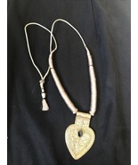 Vintage 90&#39;S Heavy Heart / Conch Shaped Pendant Wrapped Cord necklace - $21.07