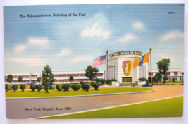 New York Worlds Fair Postcard Administration Building Linen 1939 Tichnor - £5.99 GBP