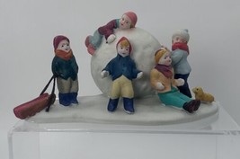 Vintage LEMAX Giant Porcelain Snowball Kids And Dog 1993 Christmas Memories - £13.88 GBP