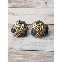 Vintage Clip On Earrings - Triangular Shape Dark Gray &amp; Gold Tone Statement - $15.99