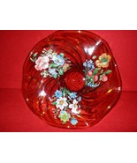 VINTAGE AMBER HAND PAINTED FLOWER VASE, CANDY DISH 7 3/4&quot; Wide x 5&quot; H BE... - €16,84 EUR