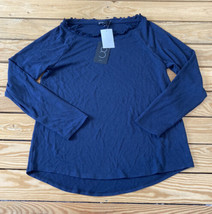 Gibson NWT $55 women’s ruffle neck long sleeve top Size M blue RTR1 - £8.59 GBP