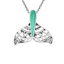 Exquisite Swirls Ocean Whale Tail Green Turquoise Sterling Silver Necklace - £18.25 GBP