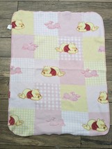 Disney Winnie the Pooh Baby Blanket Sleeping Piglet Patchwork Fleece Pink Yellow - £7.99 GBP