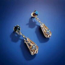 Sapphire Diamond Deco Earrings Gatsby era Vintage Filigree Dangles 14k Gold - $1,705.25