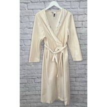 Vintage APOSTROPHE Sears Lightweight Fleece Robe Cream Floral Size L Belted  - $29.65