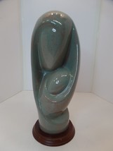 Modern Mother &amp; Child Ceramic Blue/Green Figurine Abstract Sculpture 15&quot;T X 6&quot;W - £23.37 GBP