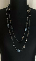 Gray Blue &amp; Silver Tone Mother Of Pearl Shell 2 Strand Necklace - £5.53 GBP
