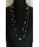 Gray Blue &amp; Silver Tone Mother Of Pearl Shell 2 Strand Necklace - $6.92