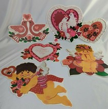 Valentines Day Cupid Hearts Doves Lot of 6 Diecut Wall Decoration Die Cut  - $25.95